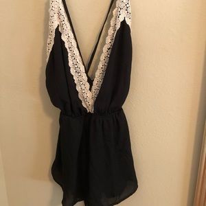 Black lace trim romper - Sophie and Trey
